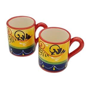 Tasses à café ou à thé espagnoles décorées à la main par lot de deux 9 cm X 8 cm Nouvelle <span class=keywords><strong>poterie</strong></span> en céramique traditionnelle <span class=keywords><strong>espagnole</strong></span> faite à la main - Product Image 1