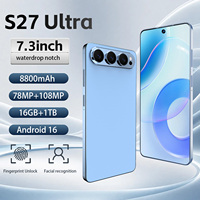Smartphone S27 Ultra avec Face ID et lecteur d'empreintes digitales, écran 7,3 pouces, appareil photo 108MP, batterie 8800mAh, 16 Go + 1 To, 5G, Android 16, téléphone Android débloqué