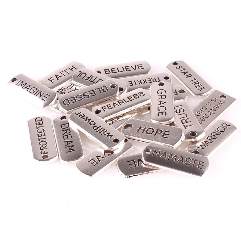 FREE SAMPLE Custom Word Tags Pendant Charms Antique Silver Color Metal Label Clothing Tags Sewing Metal Logo Brand Labels