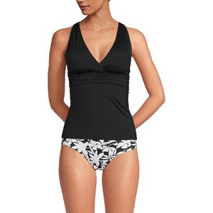 Women's V-Neck Plunge Tankini Top With Twist Detail Black Spandex Polyester <b>Bikini</b> Set - Product Image 1