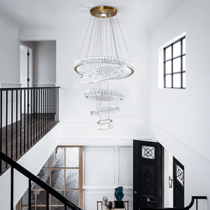 Lámpara de Araña Moderna de Lujo con 5 Anillos de Cristal K9, <span class=keywords><strong>Luz</strong></span> Blanca Cálida para Sala de Estar, Fácil Instalación - Product Image 3