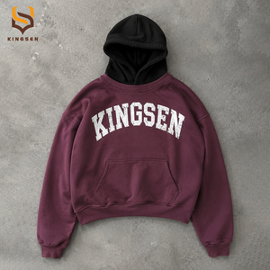 Custom Acid Washed Vintage Oversized Splicing Hat Men's Pullover Hoodies Heavyweight 100% Cotton Screen Printing Hoodie for Men - Product Image 2
