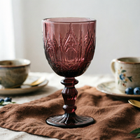 Verre à boire coloré de style européen vintage, gobelet gravé à la machine avec motifs floraux pour les fêtes
