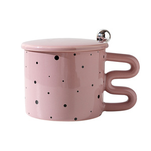 Tazza in Ceramica Colorata e Carina con Motivo a Pois in Stile Instagram, Design Creativo del Manico, Tazza per Colazione Unisex, Regalo per Coppie - Product Image 5