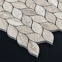 Mosaïque personnalisée en bois gris, mosaïque en marbre, carrelage de crédence, mosaïque en feuilles, finition murale en marbre, décoration de sol pour salle de bain et douche