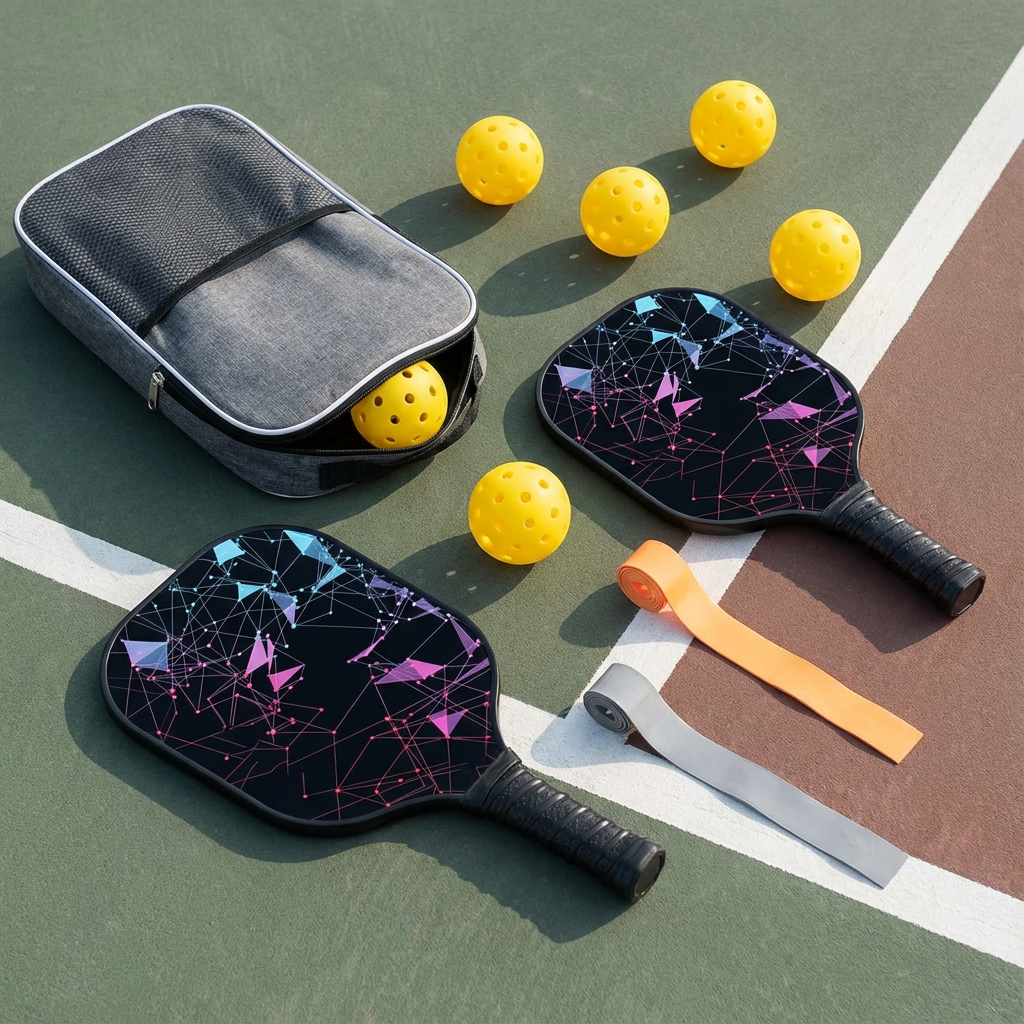 FiveK Fiberglass Pickleball Starter Set Includes Two Paddles Four Balls and One Bag with Ready Stock and OEM ODM logo