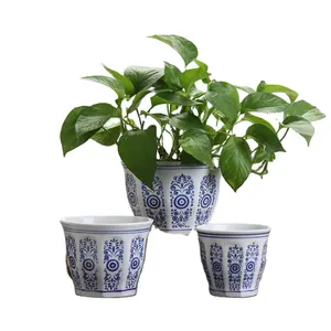 Pot Tanaman Keramik Biru Penanam Rumah Taman Gaya Tiongkok