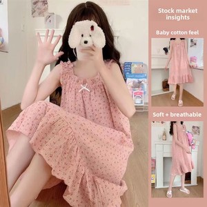 Camicia da Notte Estiva Traspirante in Cotone Senza Collo da Donna Chenjia, <span class=keywords><strong>Pigiama</strong></span> Artistico con Stampa Ciliegie e Orsetti - Product Image 4