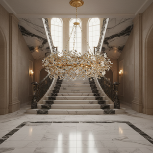 Lustre en cristal de luxe, design couronne, avec éléments en forme de branche <span class=keywords><strong>d</strong></span>'arbre, guirlande <span class=keywords><strong>d</strong></span>écorative et pendentifs floraux en cristal, pour hall <span class=keywords><strong>d</strong></span>'hôtel et villa duplex - Product Image 1