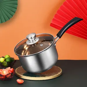 Factory Wholesale Kitchen Stainless Steel Cooking Pot Non Stick Warm Milk Heating Pot Sauce Pot And Pan With Glass Lid