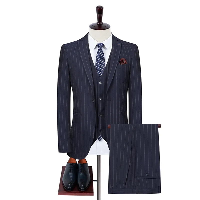 Classic Navy Blue Vertical Stripes Professional Male Men's Business Casual Suit Blazer High-end High Quality