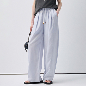 <span class=keywords><strong>Pantaloni</strong></span> Larghi in <span class=keywords><strong>Lino</strong></span> Blu Chiaro a Vita Alta con Coulisse VEGA CHANG, Vestibilità Ampia, Gamba Dritta, Casual, Vendita all'Ingrosso - Product Image 1