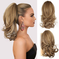 Extensions de cheveux queue de cheval à pince pour femmes, 14 pouces, pour queue de cheval haute et rapide, avec ondulations lâches en forme de fleur de poire et pointes retournées
