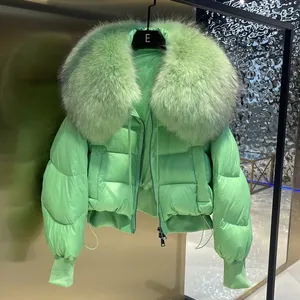 Janveny Sang Trọng Mùa Đông Puffer Áo Khoác Phụ Nữ Dày Ấm Ngắn Parka Bất Tự Nhiên Gấu Trúc Lông Nữ Lỏng Lẻo 90 Trắng Vịt Xuống Áo Khoác