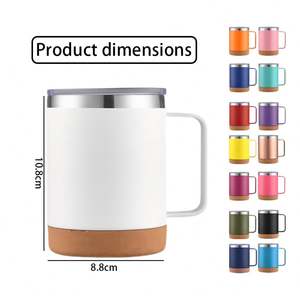 Tasse à café personnalisée avec fond en liège, revêtement poudré mat, 12 oz, double paroi, isolation sous vide, base en liège, mug en acier inoxydable avec poignée - Product Image 2
