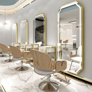Z Hair Cutting Modern European Glass Salon <b>Mirror</b> with <b>LED</b> Lighting Portable Barber Salon Station for Mall Use - Product Image 1
