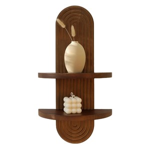 Wooden Arched Floating <b>Shelf</b> Wall Mounted Display <b>Rack</b> For Indoor Decorative Plants And Vases Retro Color - Product Image 5