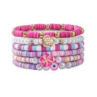 Ensemble de bracelets en argile polymère colorée bohème, faits à la main, DIY, jolies fleurs, coquillages, lettres, perles, bracelet pour femmes, bijoux aux éléments marins