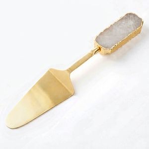 Premium Gold Finish Stainless Steel Cake Server <b>Set</b> With Agate Handle Handmade Ideal For Wedding And Anniversary Use - Product Image 1