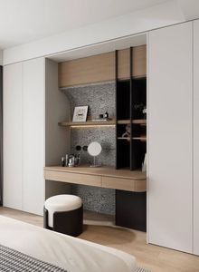 Armoire de chambre contemporaine autoportante personnalisée avec coiffeuse et miroir, grande capacité, écologique, gain de place, anti-humidité - Product Image 4