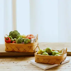 Handgemaakte Geweven Manden Natuurlijk Hout Groente Fruit Brood Ei Voedsel Opslag Mand Houten
