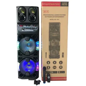 AO-1021 doppio 10 pollici hi-fi sistemi Audio professionali RGB LED quadrato danza BT altoparlanti in legno USB TF card FM altoparlanti attivi