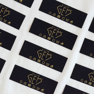 Etiquetas Tejidas Personalizadas de Lujo para Ropa, Negras con Logotipo Dorado, Hechas de Algodón para Decoración de Cuello de Camisetas y Prendas Textiles - Product Image 1