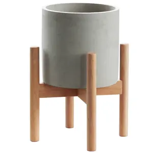 Pot de fleurs décorative en ciment, de forme carrée et ronde, Support en bois, pour décor de jardin, maison, Support de couleur naturelle, 2 pièces, offre spéciale