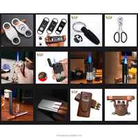 Briquet à cigares portable 4-en-1 à triple flamme, torche rechargeable avec coupe-cigares en V, poinçon et support à cigares, coffret cadeau de luxe