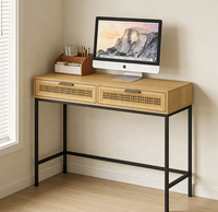 Table console de luxe en MDF et rotin, 2 tiroirs, gain de place, design moderne, pour bureau à domicile, salon ou coiffeuse – Vente directe usine