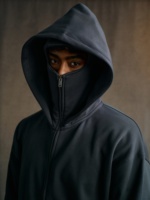 Veste Personnalisée Unisexe avec Masque Intégré, Sweat à Capuche Zippé Brodé, Épais, Ample, Double Fermeture Éclair, en Polaire