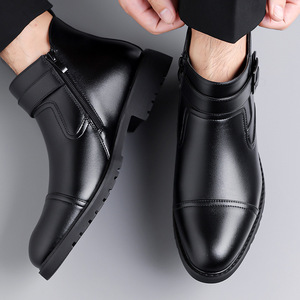 Botas Chelsea para Hombre, Punta Puntiaguda, Tacón Plano, Cuero Genuino, Suela de Goma, Hebilla, Antideslizantes, Formales de Negocios, Otoño Invierno - Product Image 4