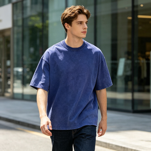 T-shirt surdimensionné en coton 100% respectueux de la peau, lavage à l'acide, pour hommes, étiquette personnalisée, épaules larges, t-shirt graphique épais - Product Image 1