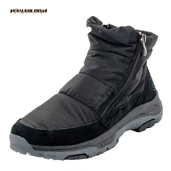 Wholesale Warm and plush thick soled high top cotton shoes for men's snow boots zippered leather boots for men's shoes