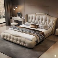 2026 Modernes Günstiges Massivholz-Bettgestell mit Aufbewahrungsboxen Schlafzimmer-Set Lederbezogenes Softbett mit Stauraum Kingsize-Bettgestell Gepolstertes Bett