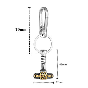 Men's Stainless Steel Thor Hammer <b>Keychain</b> With Leather Strap And Carabiner Gift Charm Pendant - Product Image 2