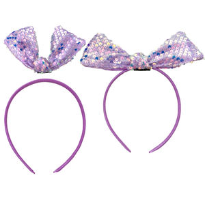 عقال أذن الفأر بلون ثابت مبيع بالجملة من المصنع رباط رأس بأقواس وترتر للنساء والفتيات - Product Image 6