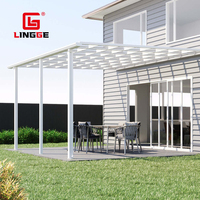 Auvent manuel extérieur en polycarbonate anti-UV pour terrasse/cour, avec structure en aluminium et toit solide, protection solaire pour patio