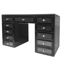 Coiffeuse de chambre à coucher en verre miroir noir avec cristaux noirs effet diamant et 11 tiroirs