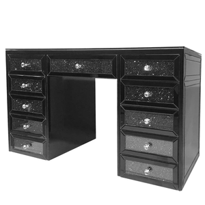 Bedroom <strong>black</strong> crushed diamond crystal <strong>black</strong> mirrored glass <strong>vanity</strong> desk dressing <strong>table</strong> with 11 drawers - Product Image 3