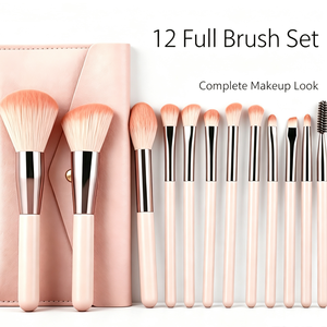 12Pcs Professional Makeup Brush Set Pink Synthetic Hair Cosmetic Brushes Kit with PU <b>Leather</b> Storage Bag for Face Eyes Makeup - Product Image 1