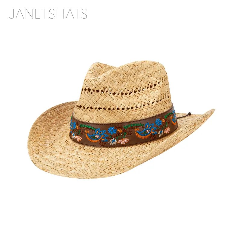 새로운 디자인 태양 보호 남여 공용 밀짚 웨스턴 컬링 챙 카우보이 모자 손으로 만든 비치 태양 모자 남자 여자 파티 모자