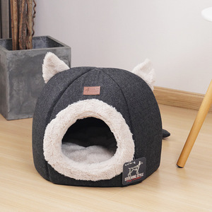 Nid pour chat en tissu tissé doublé de polaire sur mesure, rond, chaud, lavable, pour chat - Product Image 1
