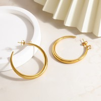 Boucles d'oreilles créoles ouvertes épaisses SUMMLY avec zircon unique, grandes boucles d'oreilles pendantes en cercle incurvé pour femme, style minimaliste pour le quotidien et les soirées