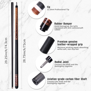 <span class=keywords><strong>Queue</strong></span> de <span class=keywords><strong>billard</strong></span> CUPPA en fibre de carbone, profil Pro Taper, faible déflection, joint radial, pointe de 12,5 mm, extension, club, tournoi, haute qualité - Product Image 2