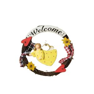 Letrero de Bienvenida con Diseño de Ángel, Corona de Ratán, Corona Navideña, Decoración Navideña para Colgar en la Puerta, Corona de Ratán Pintada a Mano, Estilo Vintage - Product Image 1