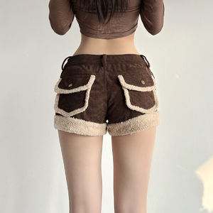 Vintage European American Corduroy Patchwork Contrast Color Low Waist <b>Short</b> <b>Shorts</b> Women <b>Sexy</b> Slim Fit Booty <b>Shorts</b> - Product Image 6