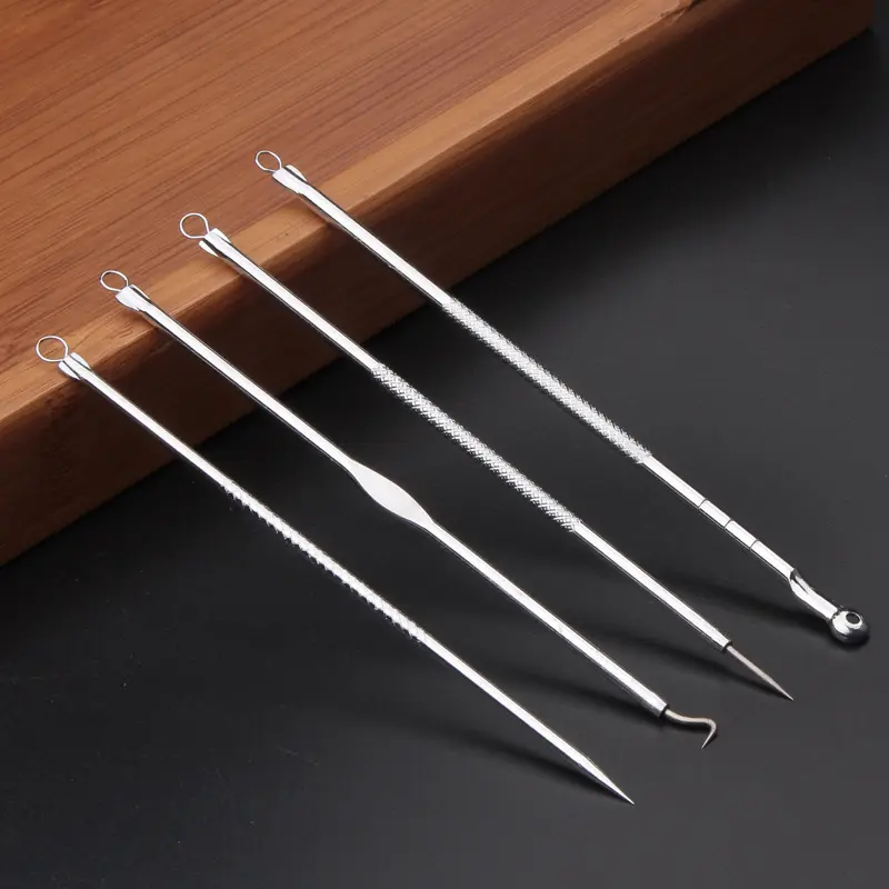 OEM 4pcs Set Comedone Extractor Stainless Steel Acne Pimple Popper Needle Tools Kit Professional Blackhead Removal Tool