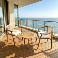 Massives Teakholz Outdoor-Möbelset Balkon Seilgeflecht Freizeitstuhl mit Rundem Kaffeetisch