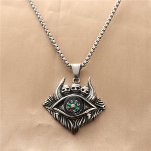 European Style Titanium Steel Skull <b>Compass</b> Pendant Unisex Fashion Necklace Retro Geometric Themed Charm 27057 - Product Image 1
